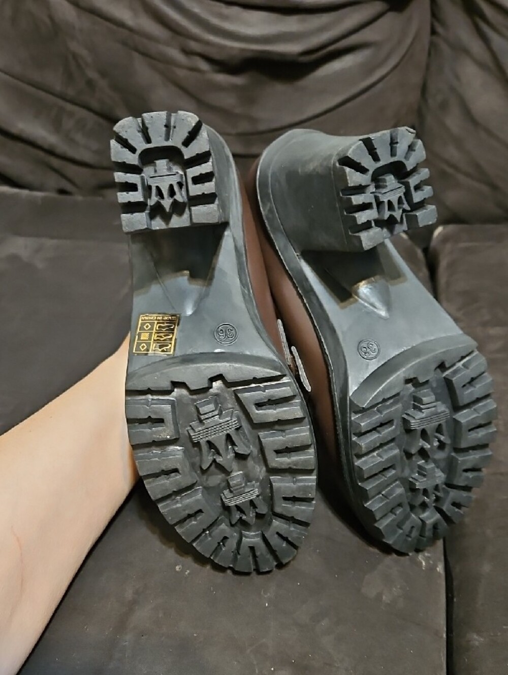 Women's Brown Chunky-Heel Loafer with Gold Buckle - Picture 5 of 7